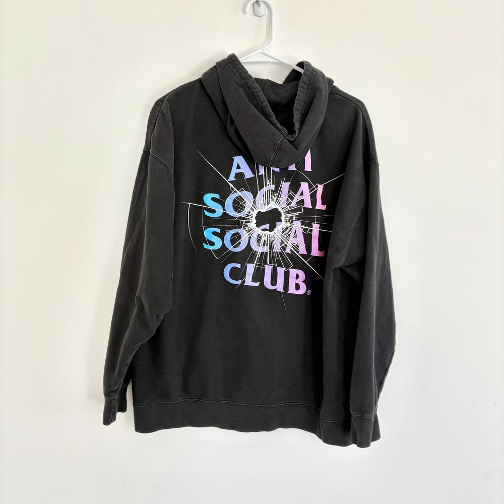 Anti Social Social Club Black Hoodie with Pastel Blue & Pink Logo